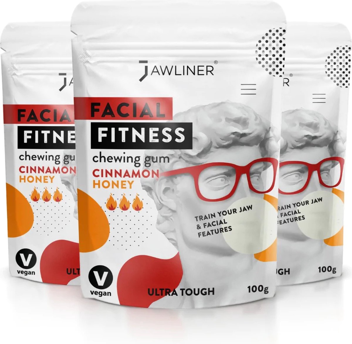Jawliner Fitness Chewing Gum Cannelle Miel - Entraîneur de Mâchoire pour  Exercices
