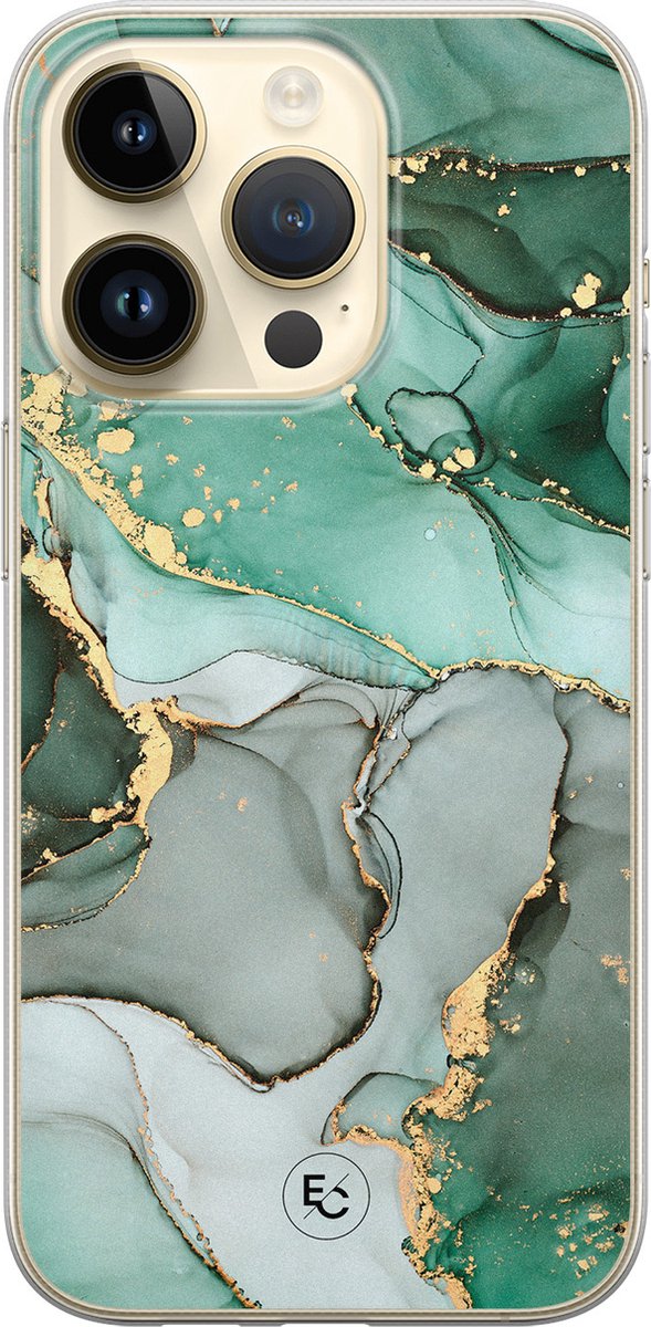 Hoesje geschikt voor iPhone 14 Pro - Marble Design - Soft Case - TPU - Marmer - Groen - ELLECHIQ
