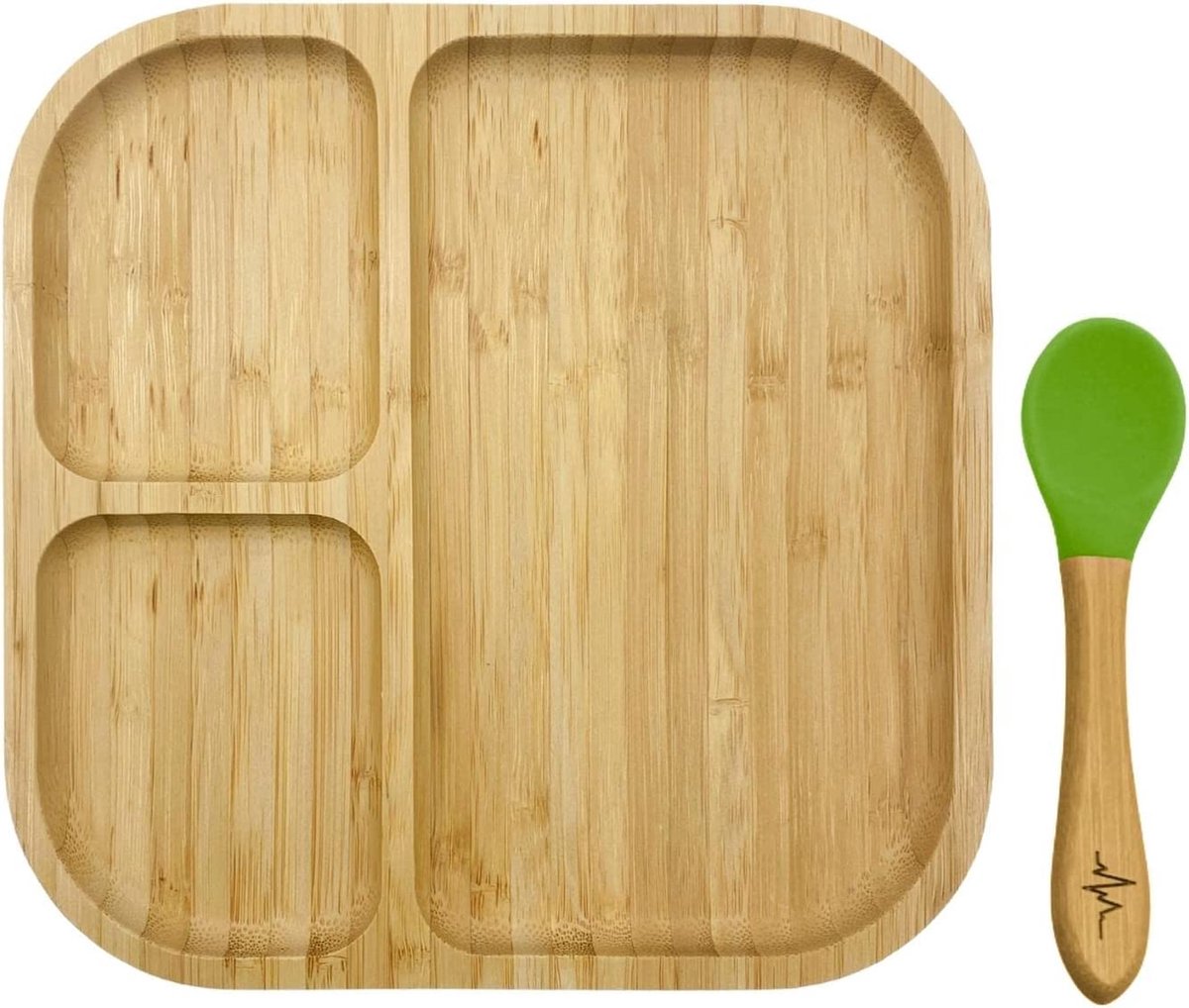 natural styles & more® Bamboe babybord, kinderbord met zuignap, 2-delig, bamboe bord, inclusief lepel voor geen kinderen, tijdloos design, bamboe serviesset, Clever Plate Basic (groen)