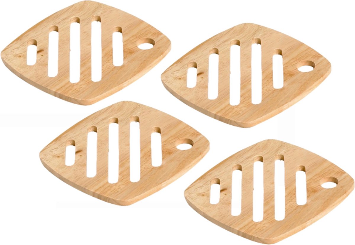 Set van 2x stuks vierkante pannen onderzetters van hout 18 cm - Onderzetters voor ovenschalen en kookpannen