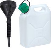 Jerrycan wit voor olie en brandstof van 5 liter met een handige grote trechter van 39 cm