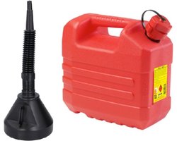 EDA Jerrycan rood voor olie en brandstof - 10 liter - met een handige grote trechter - zwart - van 39 cm