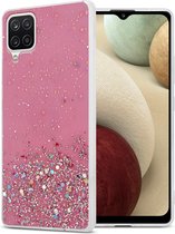 Cadorabo Hoesje voor Samsung Galaxy A12 / M12 in Roze met Glitter - Beschermhoes van flexibel TPU silicone met fonkelende glitters Case Cover Etui