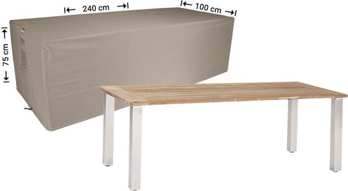 Raffles Covers Beschermhoes tuintafel - 240 x 100 H: 75 cm - RT240 - Waterdicht - Ademend - UV-bestendig - Elastisch rijgkoord - Beschermhoes tuinmeubelen Taupe