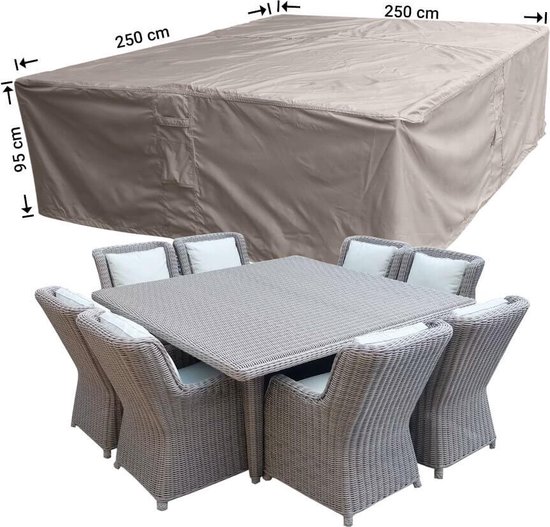 Raffles Covers Tuinsethoes - 250 x 250 H: 95 cm - RDS250250high - Waterdicht | Solution Dyed | UV-bestendig | Elastisch trekkoord | Airvents - Beschermhoes tuinmeubelen - Hoes voor tafel en stoelen