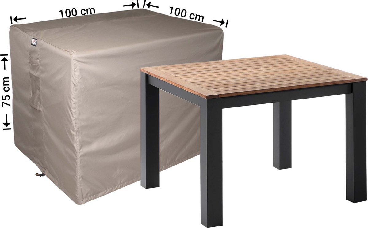 Raffles Covers Beschermhoes tuintafel - 100 x 100 H: 75 cm - RT100 - Waterdicht - Ademend - UV-bestendig - Elastisch rijgkoord - Beschermhoes tuinmeubelen Taupe