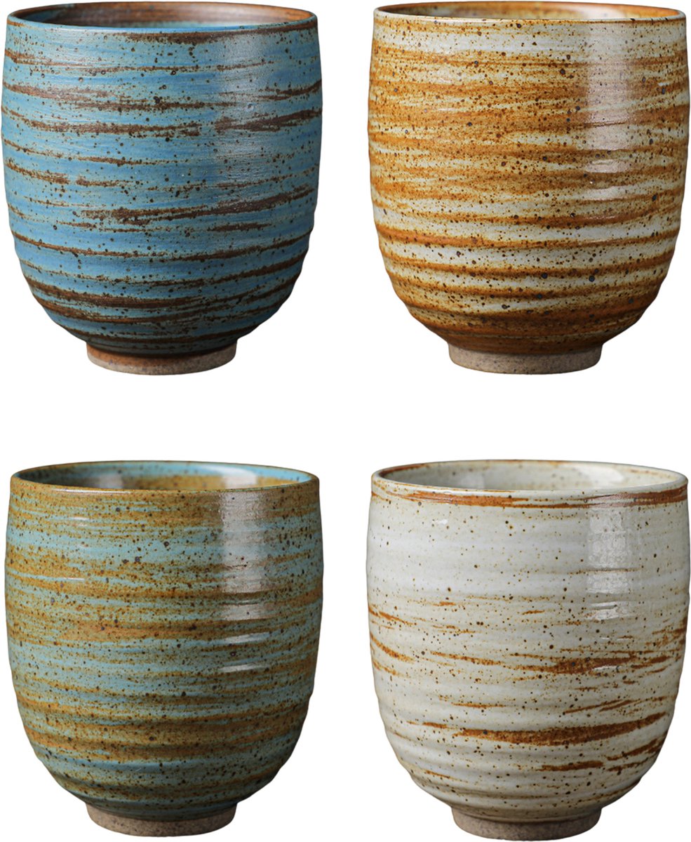 House of Husk Koffiekopjes - Theemokken - Koffiemokken - Set van 4 - Mulitcolor - 200 ml - Aardewerk