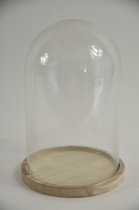 Glas Décoration - Cloche avec socle en bois Ø17, hauteur 25 Cm