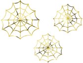 Partydeco - Set Decoratie Spinnenweb Goud (3 stuks)