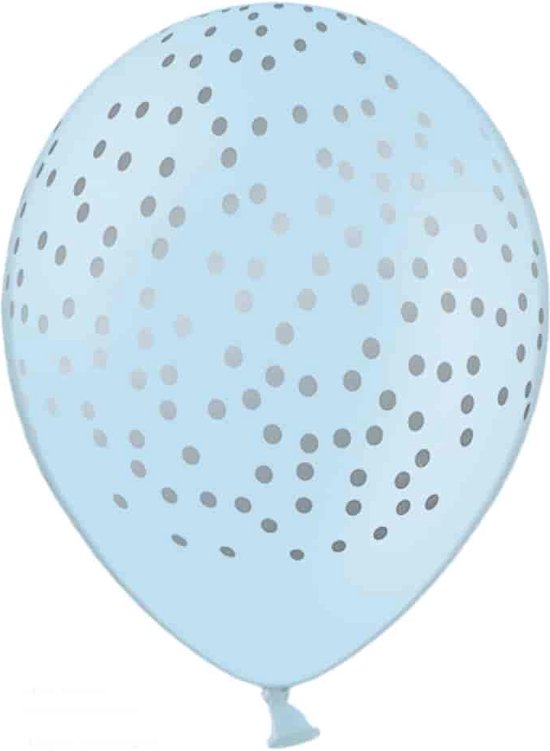PARTYDECO - 6 latex lichtblauwe ballonnen met zilverkleurige stippen - Decoratie > Ballonnen