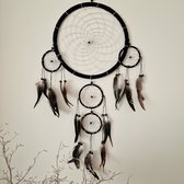 Dromenvanger Protecteur de la Nuit Large - 27cm - Handgemaakt à Bali - Design Uniek - Zwart et Argent - Belles Ressorts - Dreamcatcher - Smith Premium®