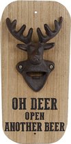Teksten - Flesopener "oh Deer Open Another Beer" Hout 12,5x26,5x1cm