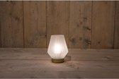 Kerstverlichting - B.o. Glazen Lamp Mat Wit Met Gouden Voet 12x17cm 2xaaa
