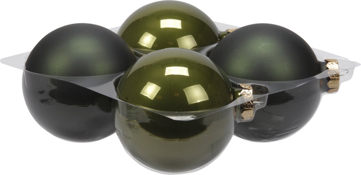 Pine Green Combi Kerstballen - Cb. 4 Glassballs/cap Pine Green 100 Mm