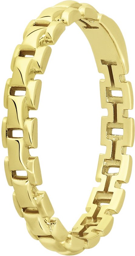 Lucardi Dames Zilveren goldplated ring fantasieschakel - Ring - 925 Zilver - Goudkleurig - 18 / 57 mm