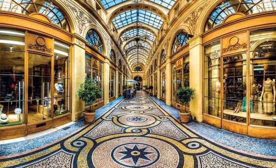 Panneau mural détaillé de la galerie commerçante vitrée Galleria Vittorio Emanuele II à Milan avec sol en mosaïque.
