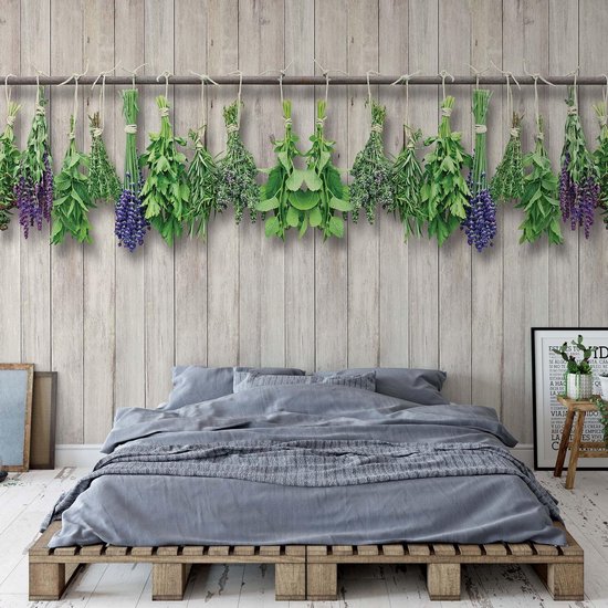 Peinture murale Vintage Chic Planks And Herbs | VEXXL - 312 cm x 219 cm | Polaire 130gr / m2