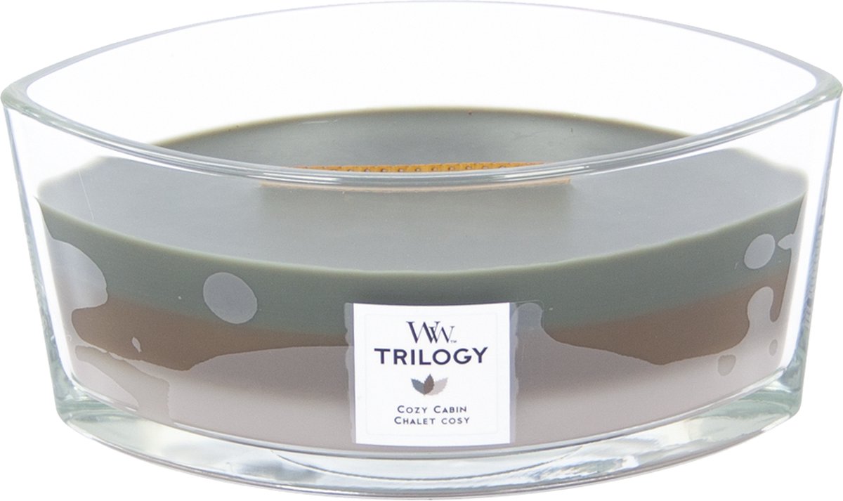 Woodwick Trilogy Cozy Cabin Ellipse Candle Geurkaars bol