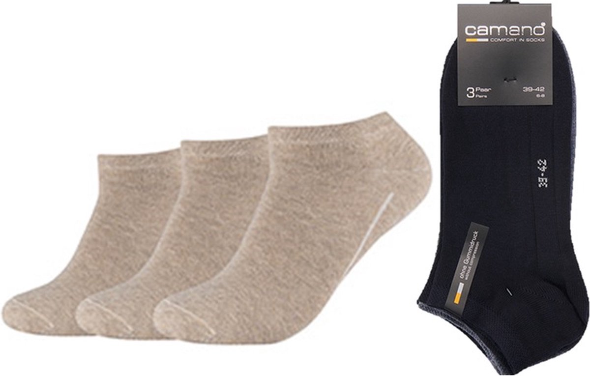 CAMANO Sneaker sokken en Enkelsokken Beige 80% Katoen 43/46 naadloos zonder knellende elastiek 3 PACK