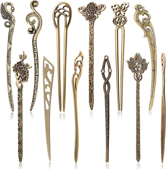 gangpad halfgeleider paneel Vintage Haar pin - 12 stuks - Chinese haarstokjes - Antieke retro bronzen  decoratieve... | bol.com