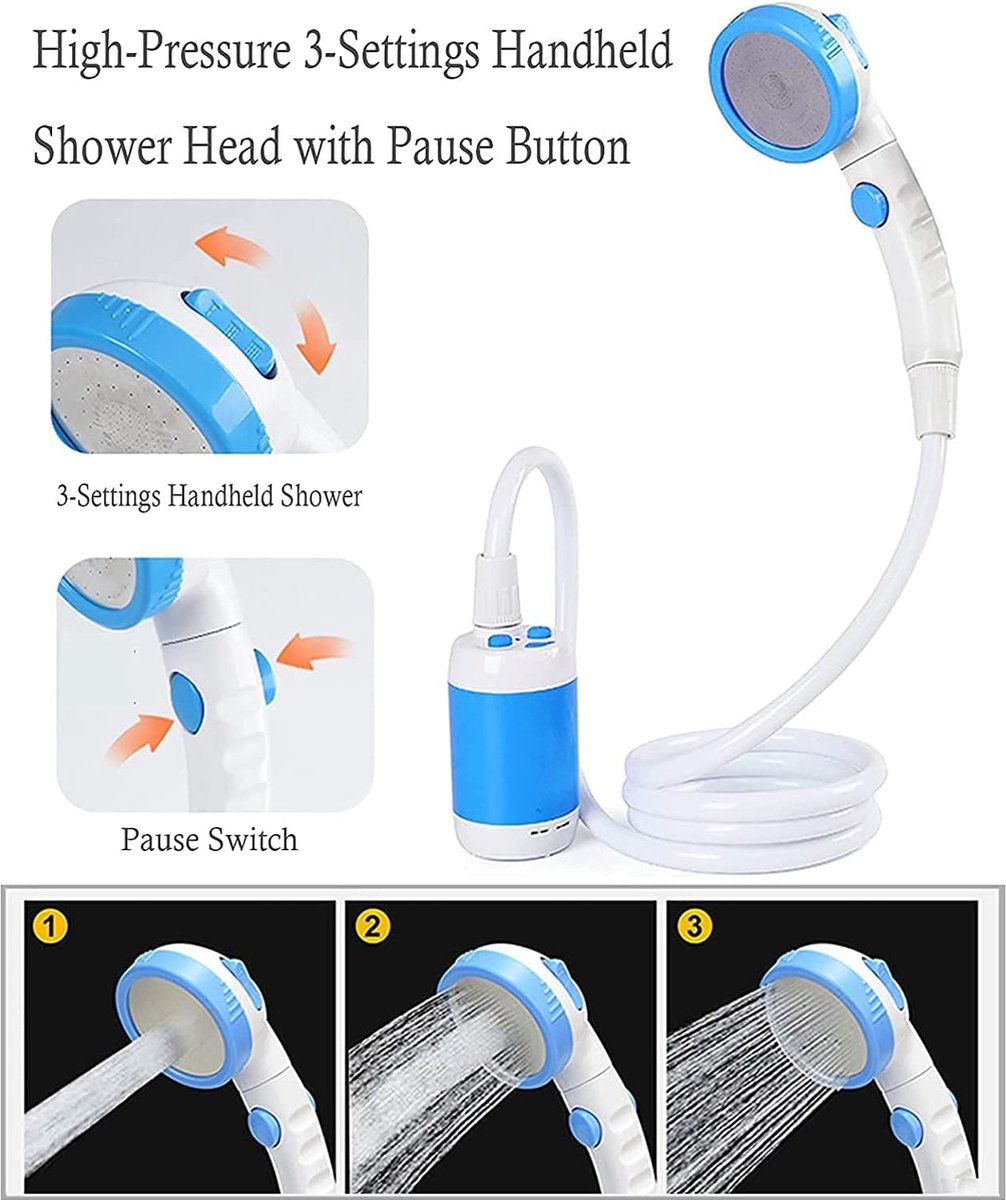 Campingdouche, draagbare douche, outdoor douche, elektrische handdouche, instelbare waterstroom, 4800 mAh batterij, Flow Control- en Shut Off-ventiel voor douchen, wassen, reiniging, enz. (roze