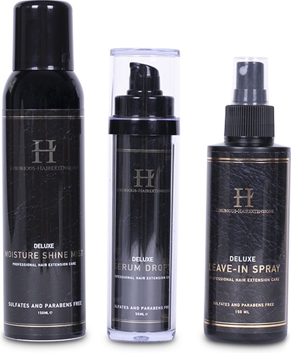 Deluxe Triple Care-Pack Package Deal- Inhoud van pakket: Serum Drops, Shine Mist, Leave-in spray - Haarverzorging - Extensions - Ook geschikt voor het eigen haar - Verzorging set - Laat je haar glanzen en beschermd - Voordeelpakket