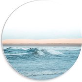 PVC Schuimplaat Muurcirkel - Schuimende Golven op Zee tijdens Opkomende Zon - 30x30 cm Foto op Muurcirkel (met ophangsysteem)