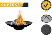 GoFire SUPERSET Soho Vuurschaal - Zwart - 80 cm - Hittebestendige coating - staaldikte 3mm - incl Vonkenscherm & Deksel voor vuurschaal