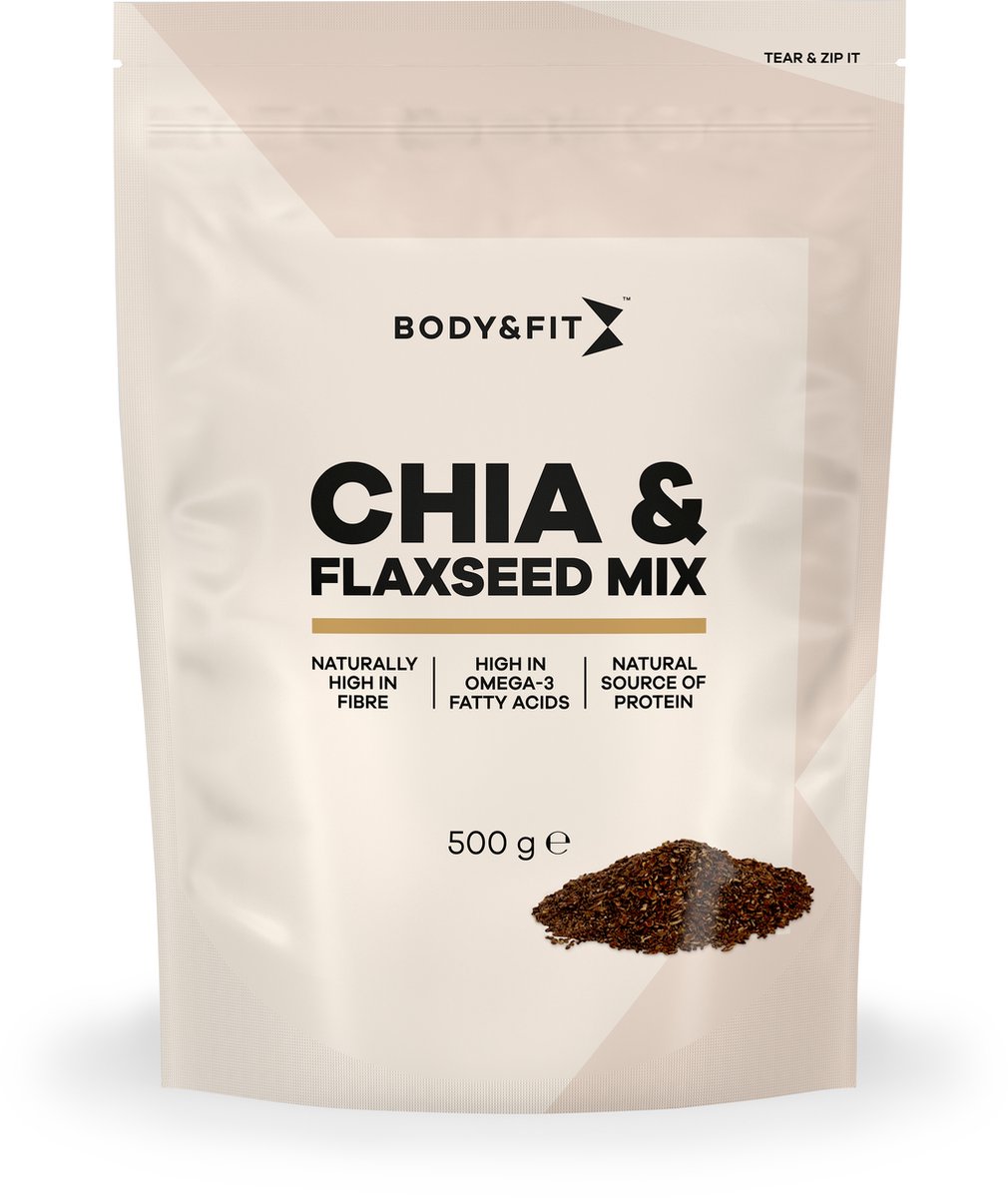 Body & Fit Omega 3, Chia- & Flaxseed Mix - Superfood - Zaden- en Pittenmix - Omega 3, Chiazaad, Lijnzaad Mix - 500 gram - Body & Fit