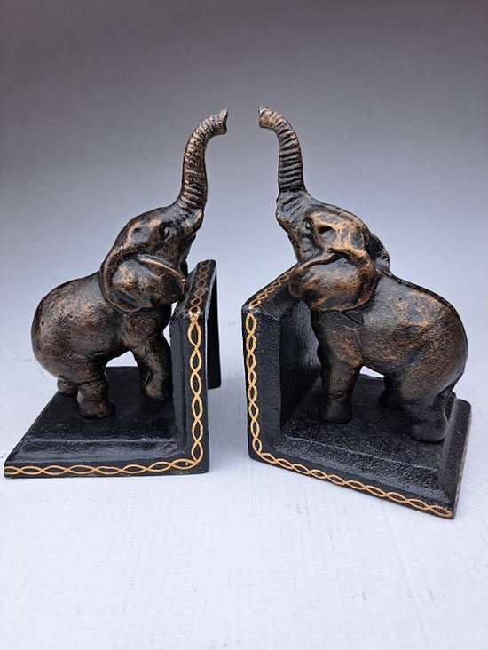 Serre-livres en fonte Elephant - 2 pièces - fonte - éléphant - BZ-552350
