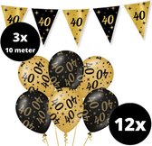 Verjaardag Versiering Pakket 40 jaar Zwart en Goud - Ballonnen Goud & Zwart (12 stuks) - Vlaggenlijn Goud Zwart 10 meter (3 stuks) - Vlaggenlijn gekleurd 40 jarige - Vlaggetjes Slinger Verjaardag 40 Birthday - Birthday Party Decoratie (40 Jaar)