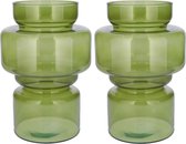 Bellatio Design Bloemenvaas - 2x - groen transparant gerecycled glas - D17 x H25 cm - vaas