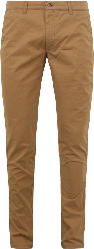 Bruine chino broek van Suitable, slank gesneden, met riemlussen en knoopsluiting.