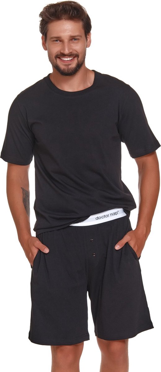 Doctor Nap Katoenen Pyjama Heren Korte Mouw Korte Broek Zomer Shortama PMB.4332 Zwart XXL