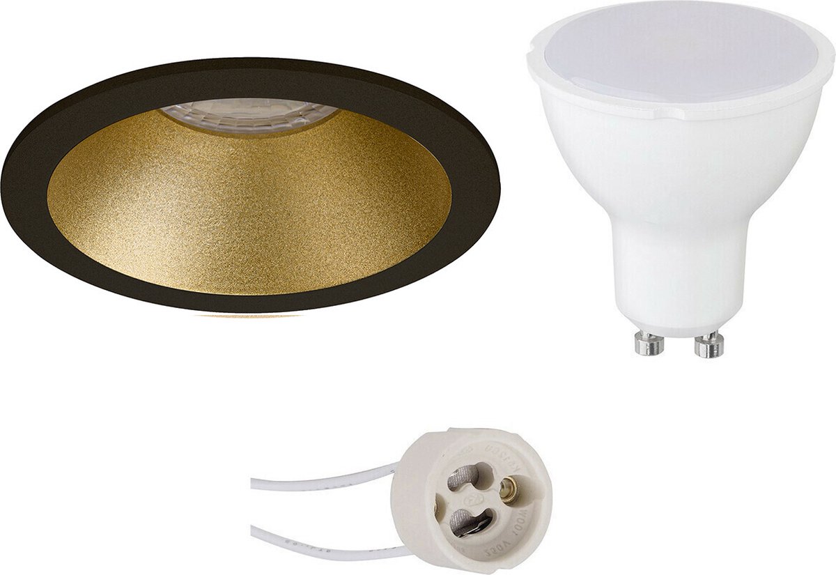 GU10 Inbouwspot Set - Mat Zwart/Goud - Inbouw Rond - Verdiept - Proma Pollon Pro - 4W - Warm Wit 3000K - Ø82mm