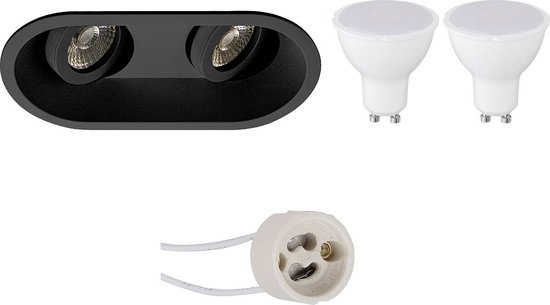 LED Spot Set - Proma Zano Pro - GU10 Fitting - Dimbaar - Inbouw Ovaal Dubbel - Mat Zwart - 6W - Helder/Koud Wit 6400K - Kantelbaar - 185x93mm