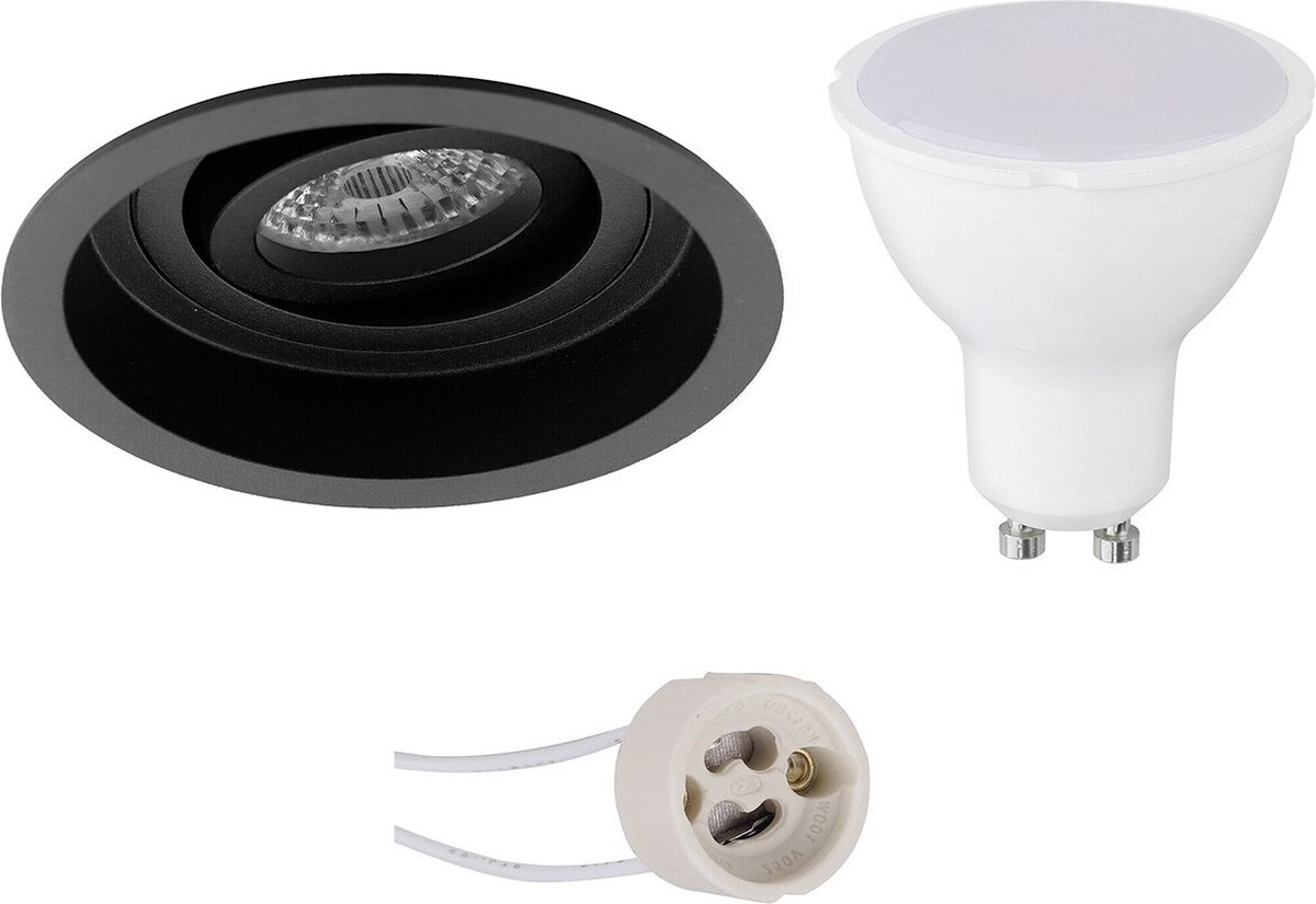 GU10 Inbouwspot Set - Mat Zwart - Inbouw Rond - Verdiept - Kantelbaar - Proma Domy Pro - 4W - Warm Wit 3000K - Ø105mm