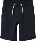 Donkerblauwe korte broek met tailleband met trekkoord en omgeslagen zoom.