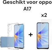 oppo a17 siliconen transparant antishock back cover + 2x screen protector - oppo a17 shock proof achterkant doorzichtig hoesje + 2x tempered glass