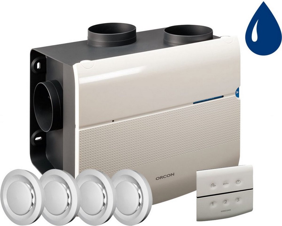 Orcon MVS-15RHB mechanische ventilatie unit 550 m3/h met ingebouwde vochtsensor, afstandsbediening 15RF en 4 MKL ventielen (21630024)