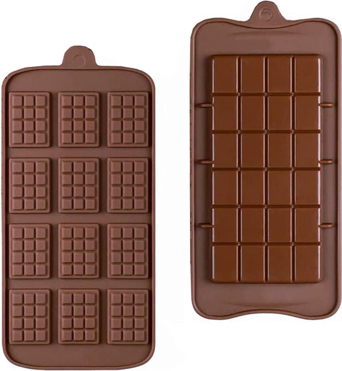 2 Stuks - Siliconen Chocolade Mal - Chocolade Reep Vorm - Snoep Mal - Chocolade Reep Vorm - Siliconen - 2 Ontwerpen - Bruin