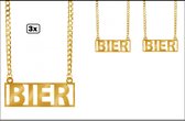 3x Bier Ketting goud - bier feest apres ski carnaval Oktoberfest ketting festival gele rakker