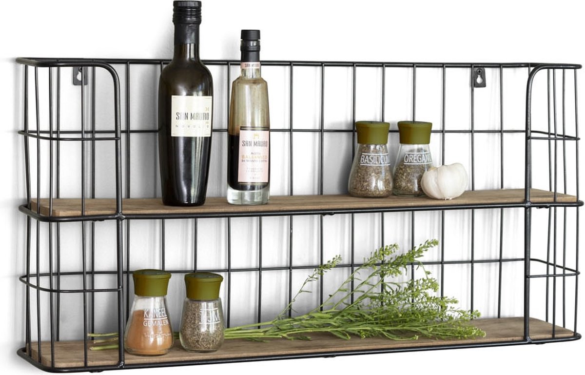 KitchenCraft Industrial Kitchen Kruidenrek, Kruidenrek Industrieel, Verzinkt Staal, Hout, 23 x 15.5 x 28 Centimeter - Grijs en Bruin