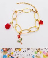 Jeannette-Creatief® - Jasseron - Love - Armband Dames - Bedelarmband - Armband met Bedels - Dames Armband - Rode armband - Gouden armband - Armband dames - Hartje - Roosjes- Tulp - Schelp