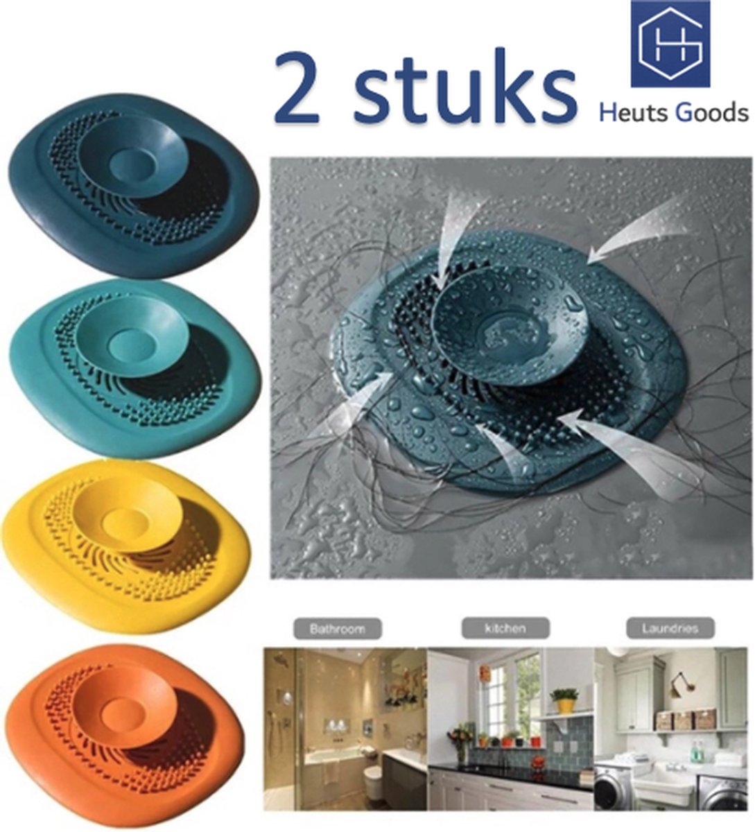 Goedkoopste Heuts Goods - 2x Gootsteenzeef - Gootsteenstop - Afvoerzeef - Afvoerstop - Spoelbal - Bad - Douchebak - Keuken - Wasbak - Badkuip - Siliconen - Donkerblauw - 2 Stuks