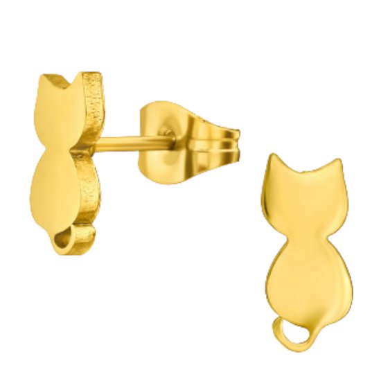 Oorstekers - oorbellen - Kat - Cat - chirurgisch rvs - goud verguld - gold plated - 10 mm
