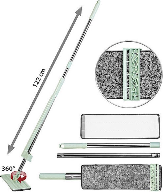 Myiosus Bodenwischer, Wischmopp groß, 60cm Breit wischer Boden, Industrieller Mop mit 126cm Edelstahl Teleskopstiel, 360° drehbarer Flachmopp für Hartholz Fliesen Marmor Laminat (2 Mikrofaser Pads