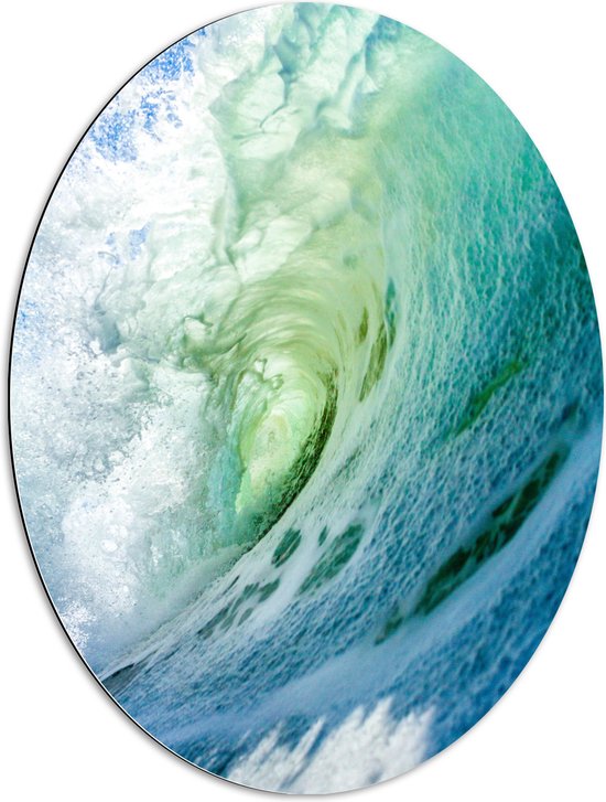 Dibond Ovaal - Grote Watergolf in de Zee - 60x80 cm Foto op Ovaal (Met Ophangsysteem)