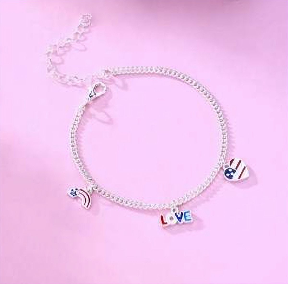 DAEBAK Trendy Dames Enkelbandje USA Love - Verguld Zilver - Roestvrij