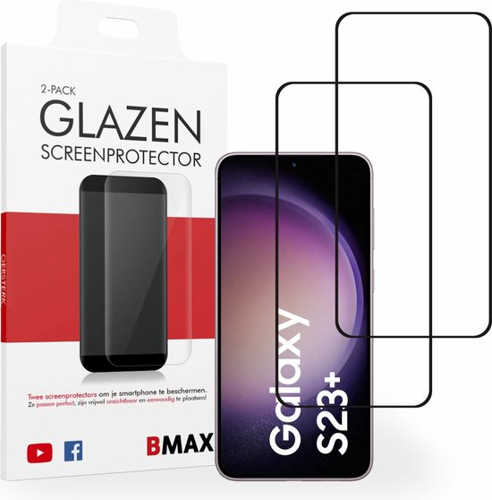 2-pack BMAX geschikt voor Samsung Galaxy S23 Plus Screenprotector - Full Cover - Gehard glas - Apple screenprotectors - Telefoonaccessoires - Telefonie & Accessoires - Beschermglas - Glas screenprotectors - Zwart